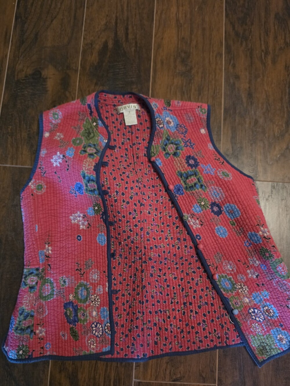 Orvis Hot Pink Floral Quilted Vest with Navy Trim